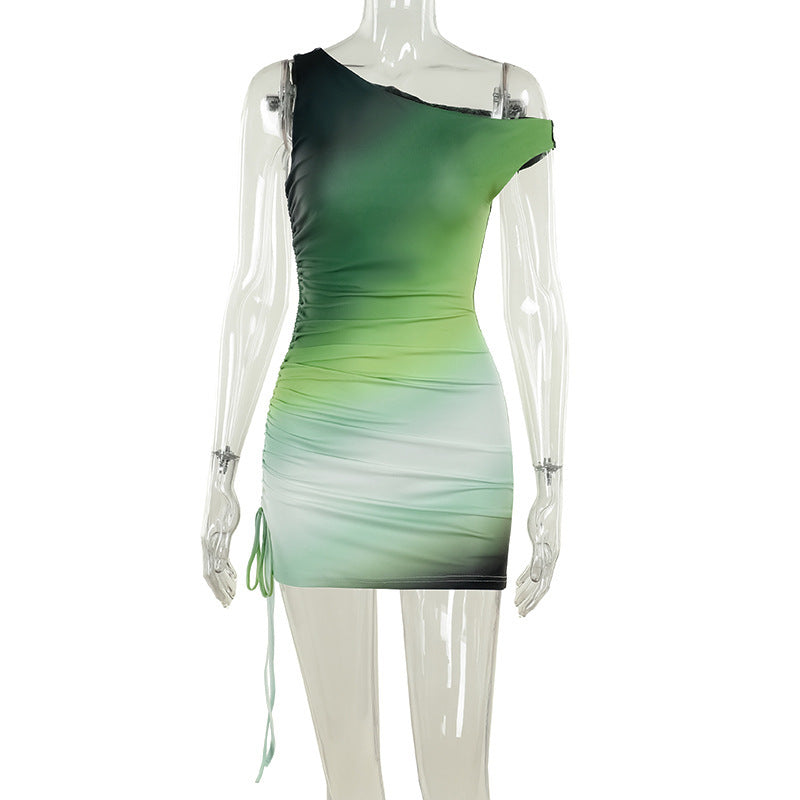 Robe élégante et sexy à imprimé dégradé et cordon de serrage, style mondain