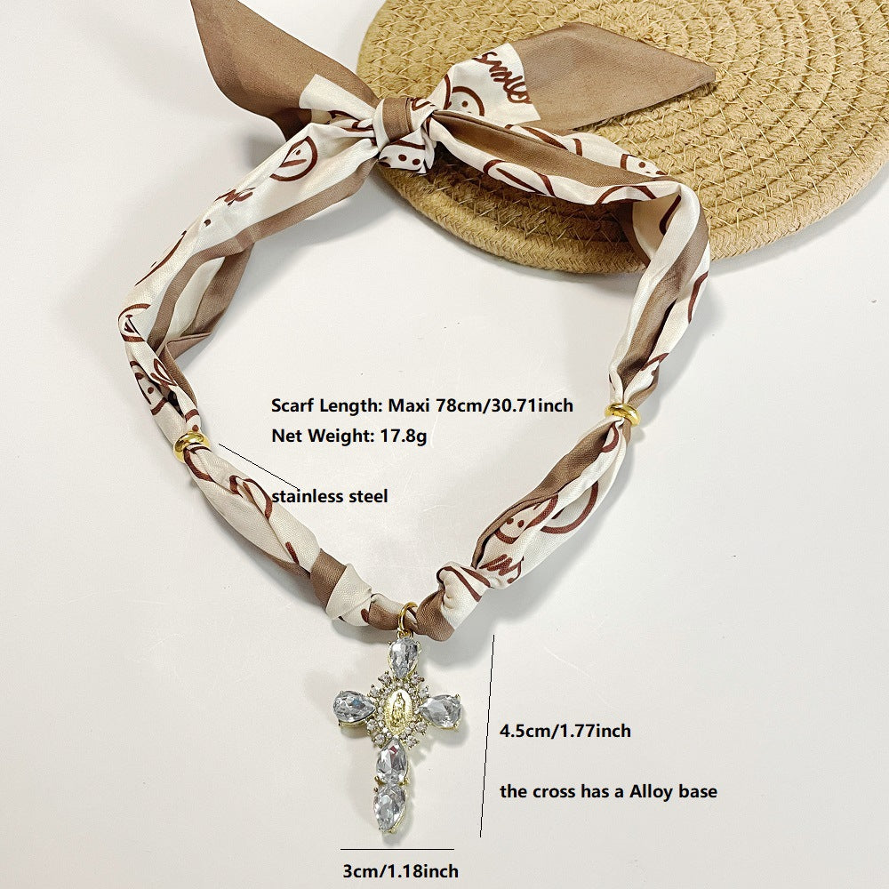 Light-luxury Elegant Printed Silk Scarf Necklace