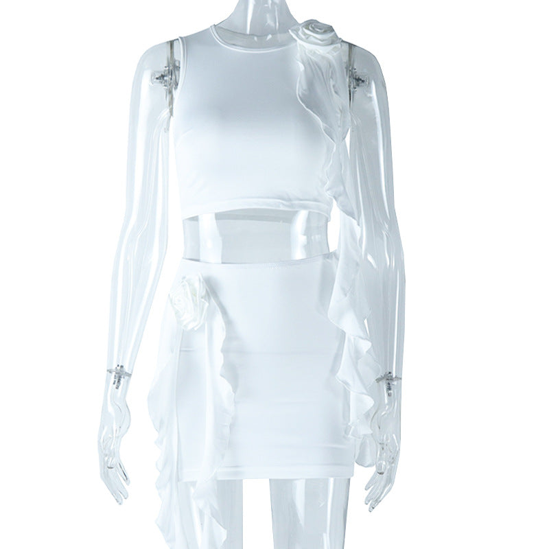 Round-neck Top And Mini Skirt Two-piece Set