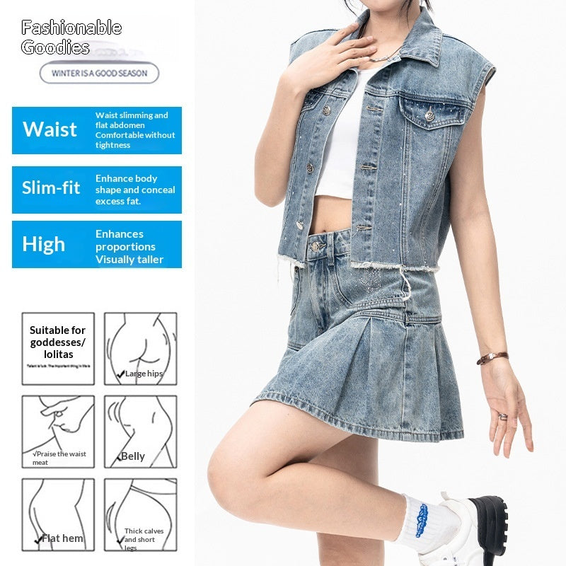 Petite Sleeveless Sequin Pleated Skirt Set