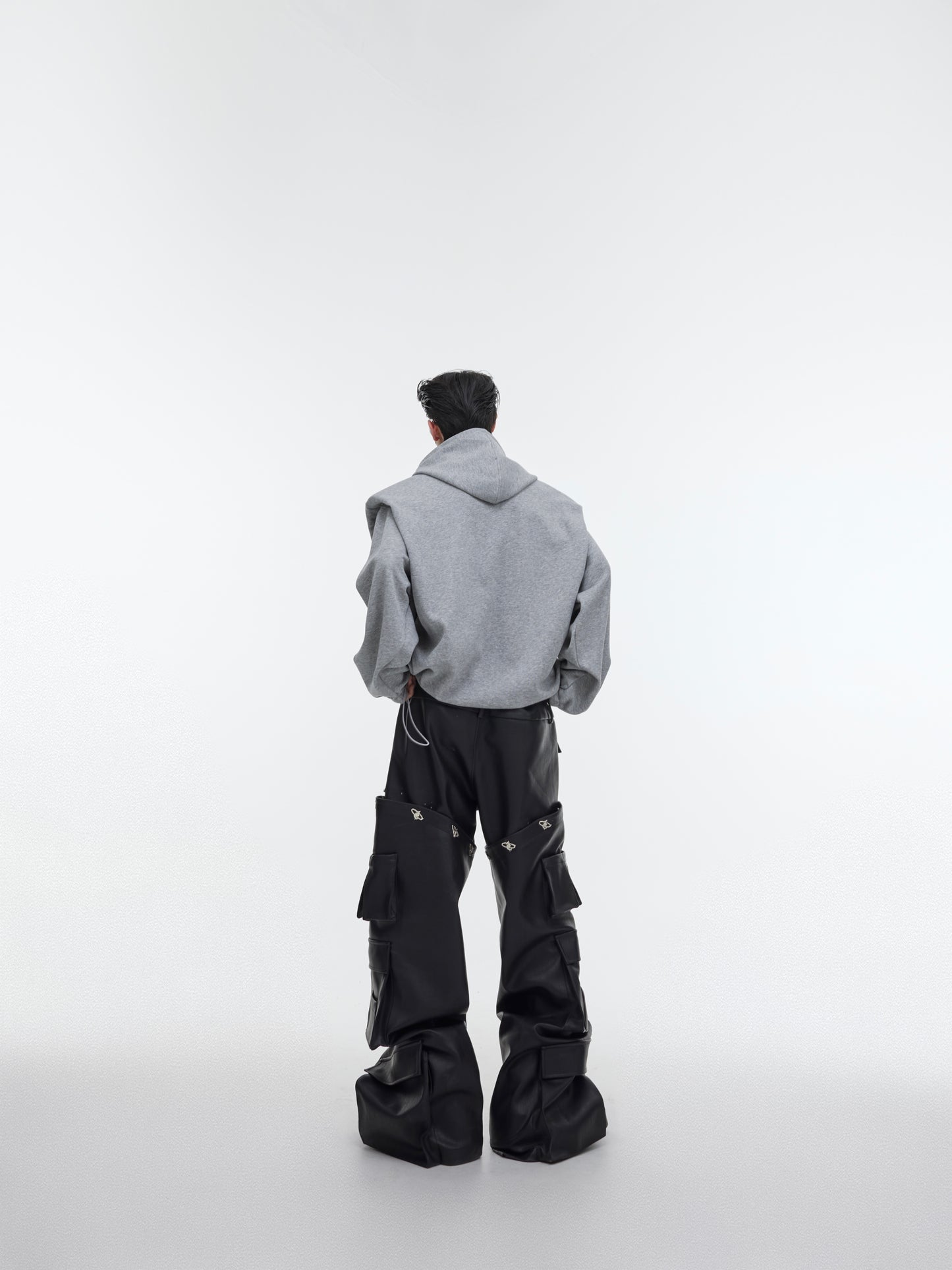 Deconstructed Pleated Shoulder Pad With Plush Hoodie