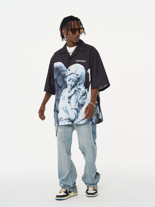 Chemise à col cubain avec imprimé plâtre Angel