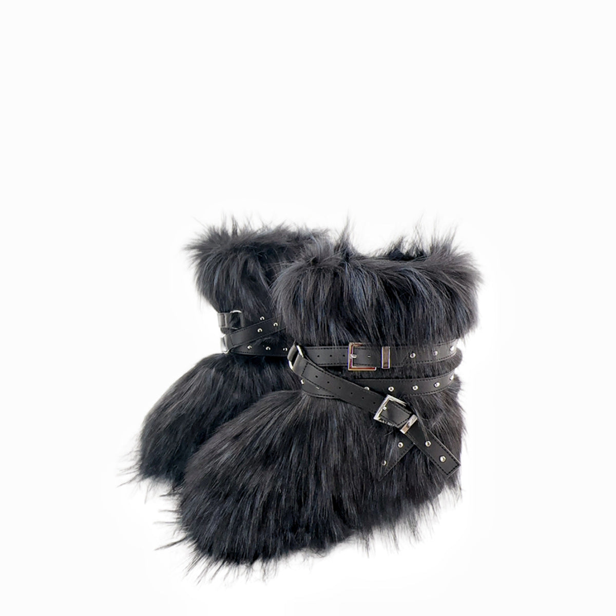 Bottes en laine à rivets, coupe ajustée, couleur foncée, à lacets