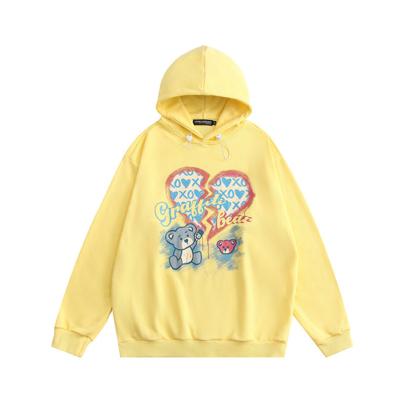 Couple Bf Wind Bear Love Hooded Loose Sweater Men Autumn