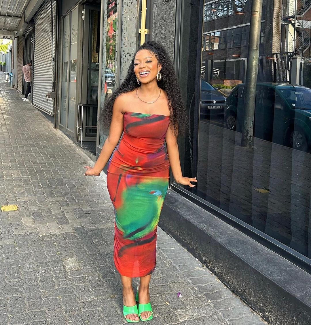 Robe tube imprimée à col dénudé, taille ajustée, dos nu, sans manches