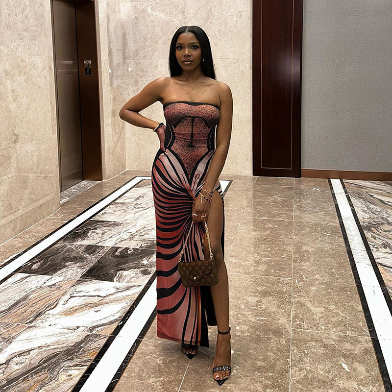 Robe tube à fente haute, robe longue à vêtements de printemps