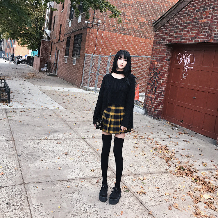 High waist plaid college skirt