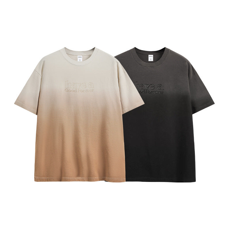 Three-dimensional Printed Gradient T-shirt Round Neck Short Sleeve Top