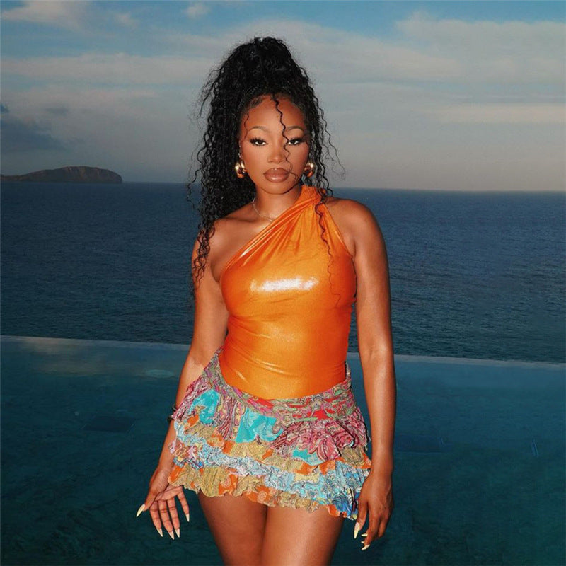 Fashion Wear Short Skirt High Waist Retro Printed