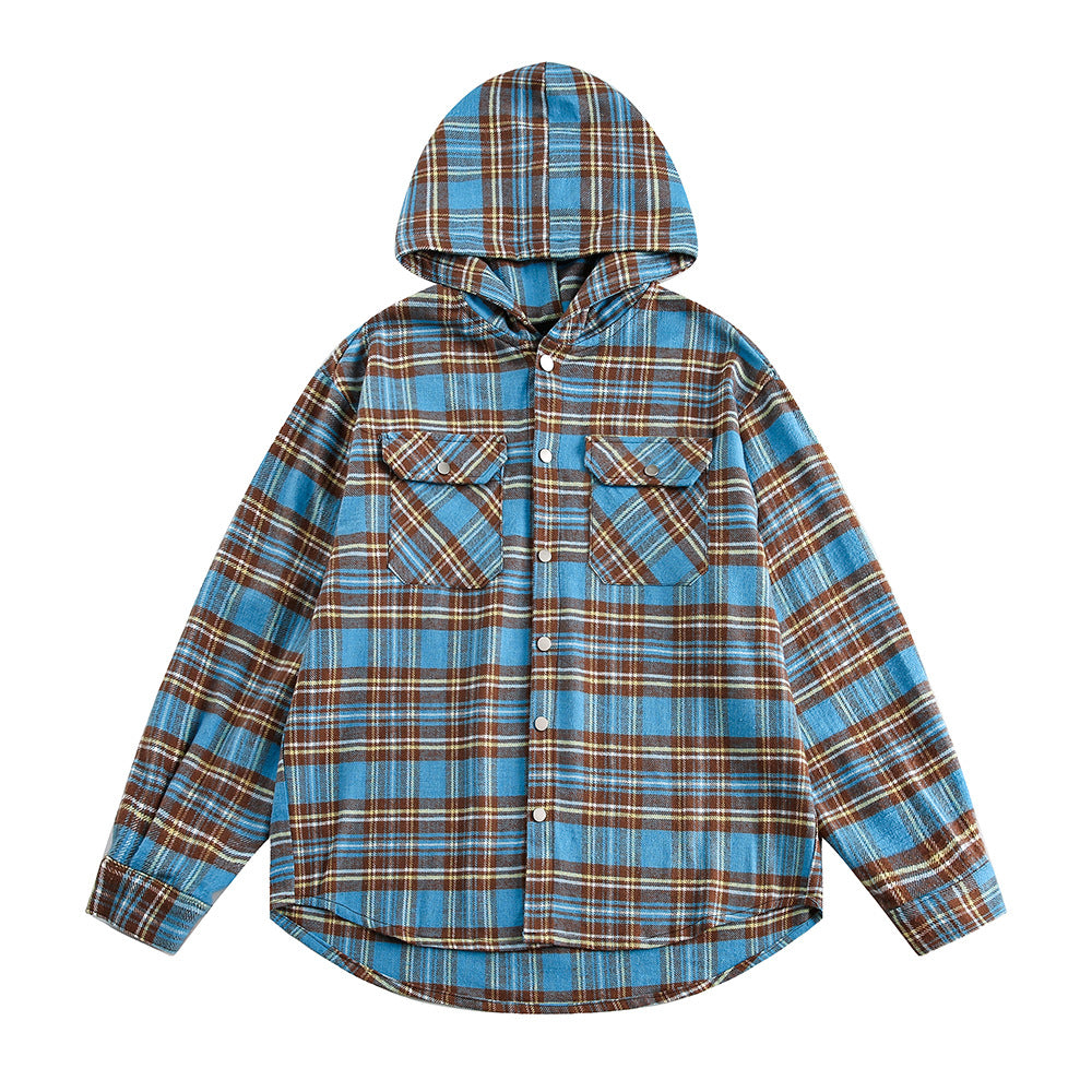 Plaid Hooded Loose Shirt European And American Retro Casual Cardigan