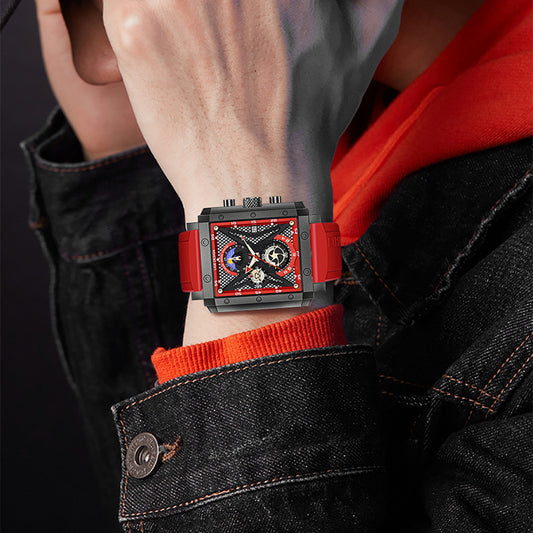 Montre à quartz multifonctionnelle carrée pour homme avec calendrier, étanche, à affichage quartz.