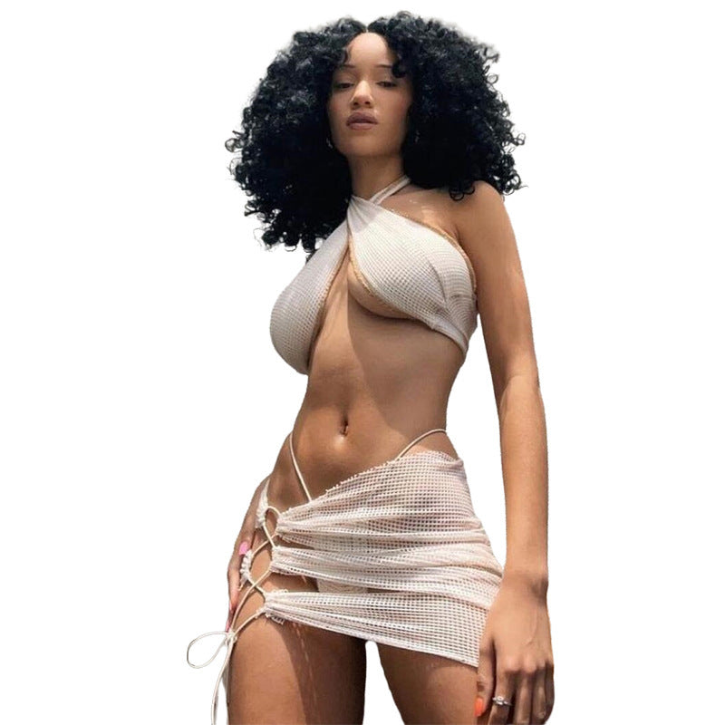 Ensemble jupe slim à bretelles transparentes