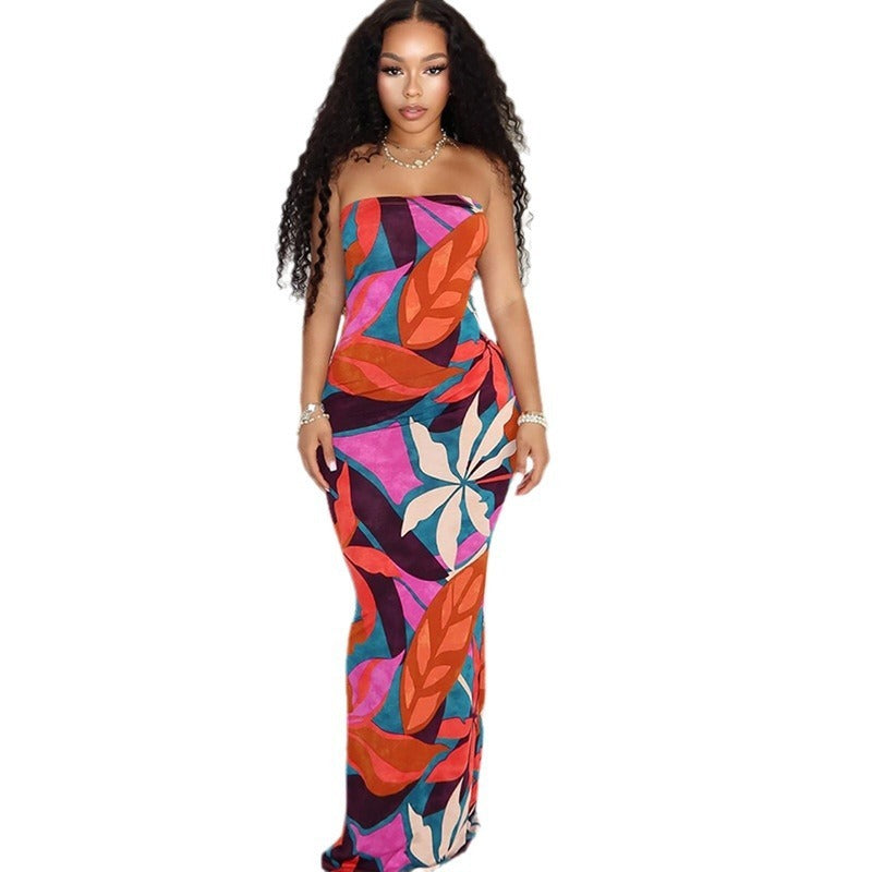 Fashion Printed Dress Chest Wrap