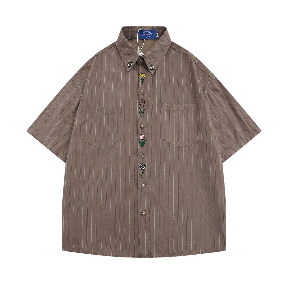 Vertical Striped Casual Short-sleeved Shirt For Men