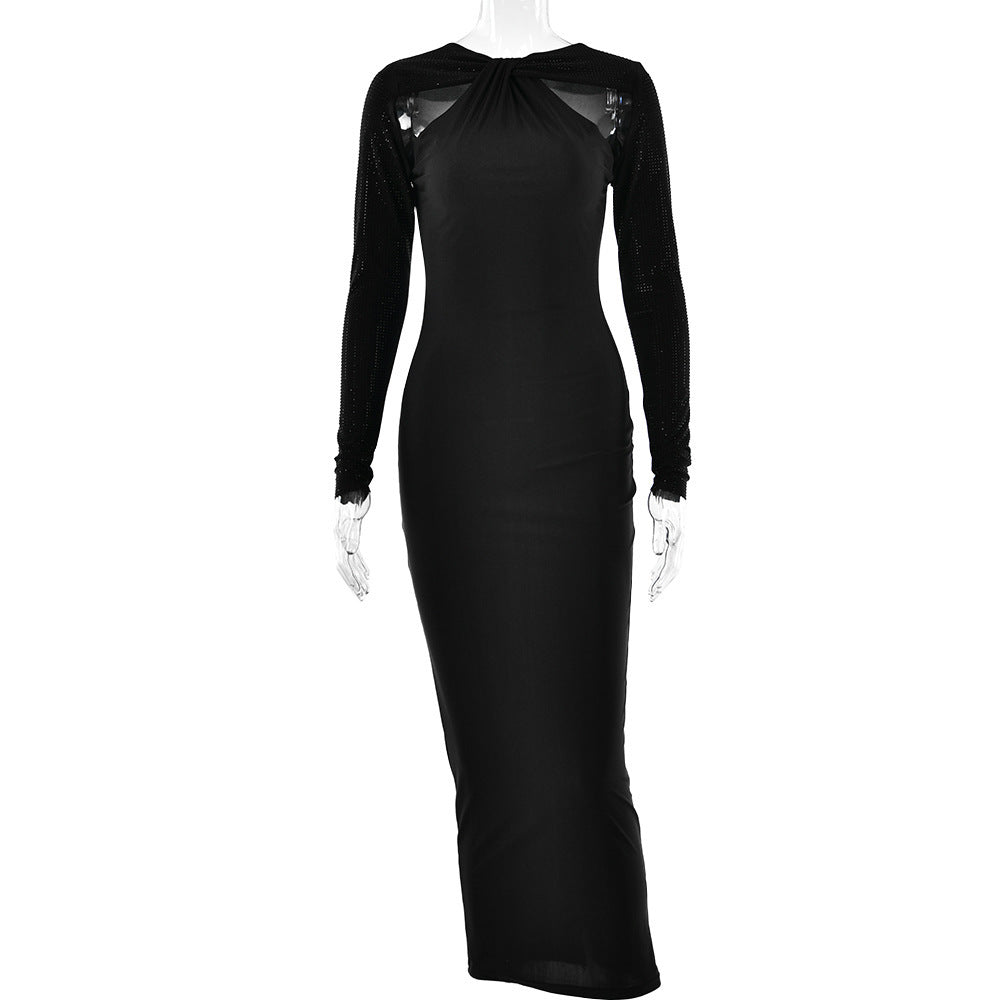 Skinny Long Hot Girl Brick Long Sleeve Stitching Dress