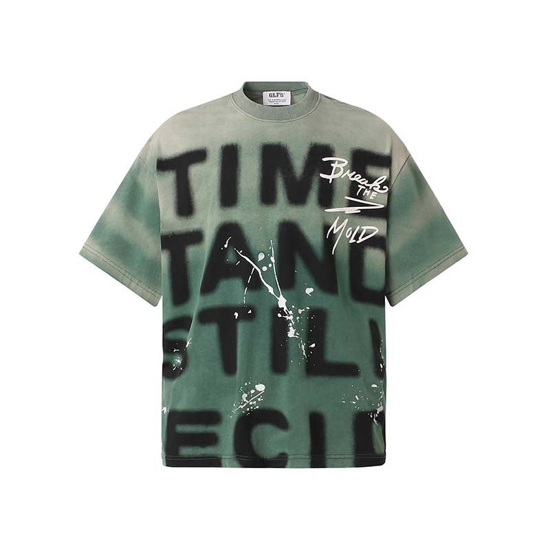 Retro Loose Casual Letter Printing Gradient Splash-ink Design Short-sleeved T-shirt Men