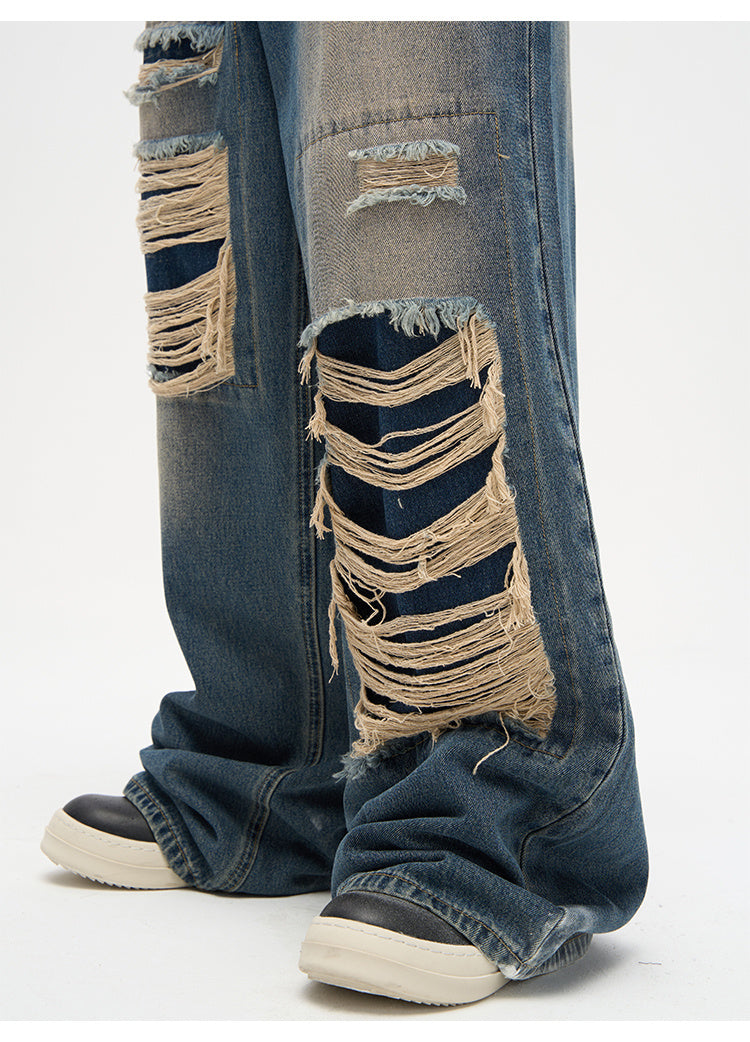 Jeans de niche American Street Patch Ripped Design Sense