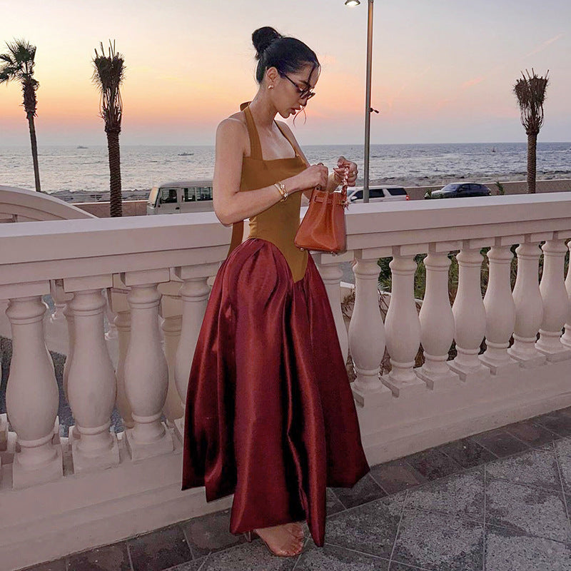 Fashion Vacation Style Halter Lace-up Backless Slim Fit Dress