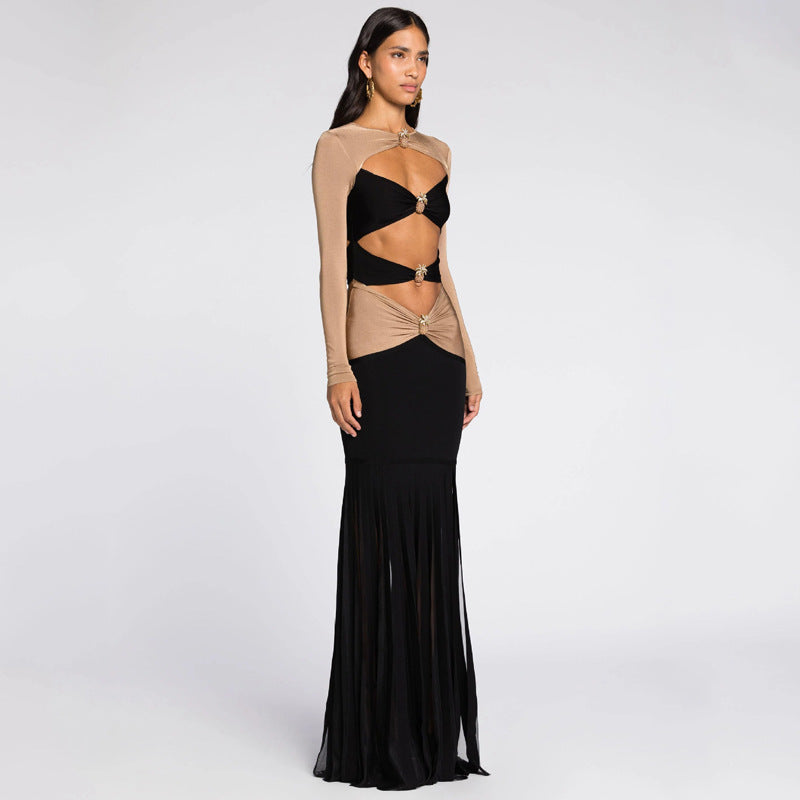 Double Color Matching Skirt Exposed Navel Decorative Pineapple Diamond Swing