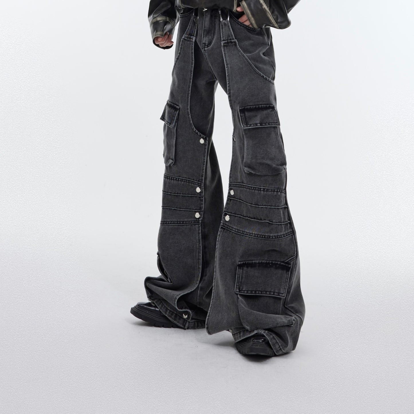 Large Pocket Design Vintage Distressed Loose-fitting Wide-leg Trousers Men