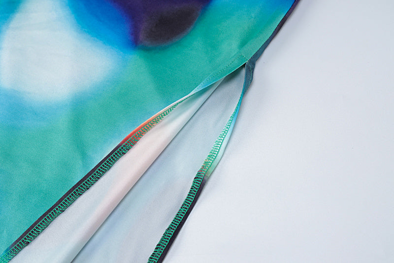 U-neck Vest And Hip Slit Dress Printed