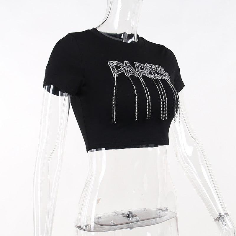 T-shirt à col rond et manches courtes avec inscription « Hot Diamond » pour femme