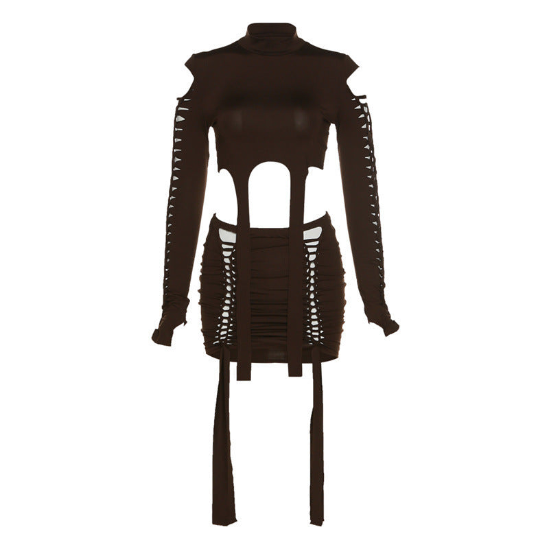 Round Neck Long-sleeved Cut-out Top