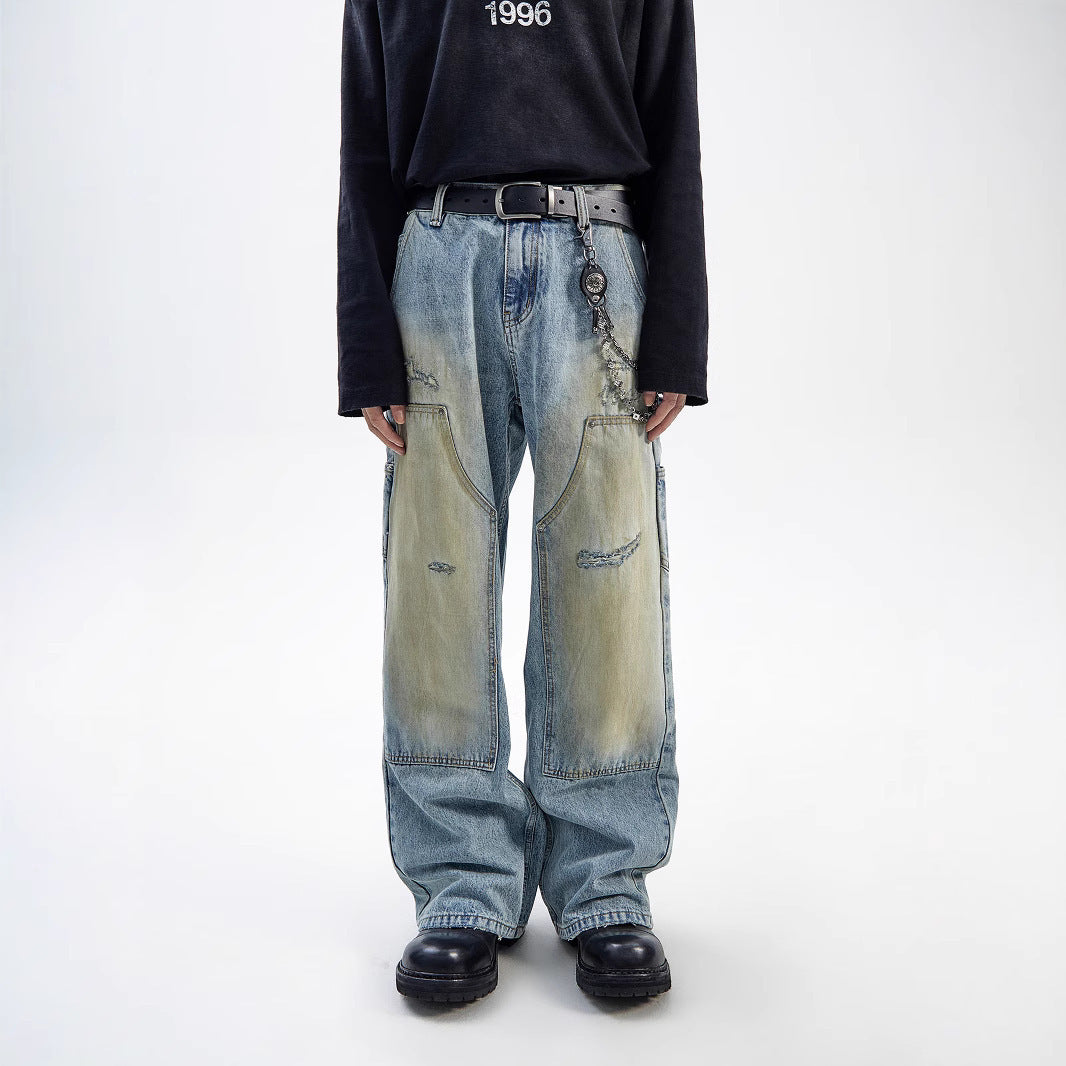 Jean ample décontracté droit délavé de style américain vintage