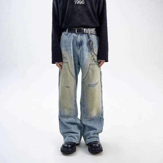 Jean ample décontracté droit délavé de style américain vintage