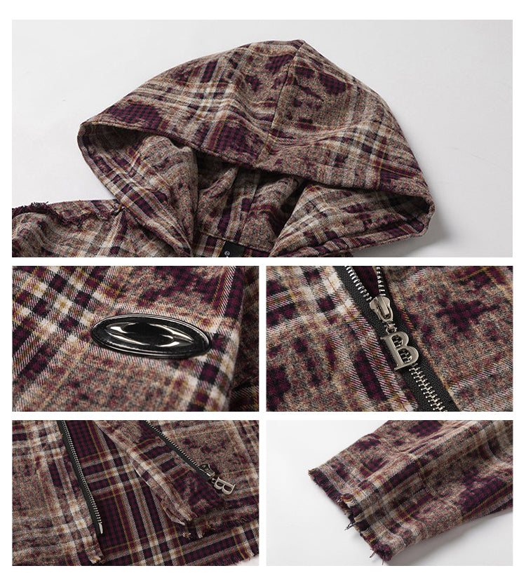 Retro Plaid Hooded Zip Jacket