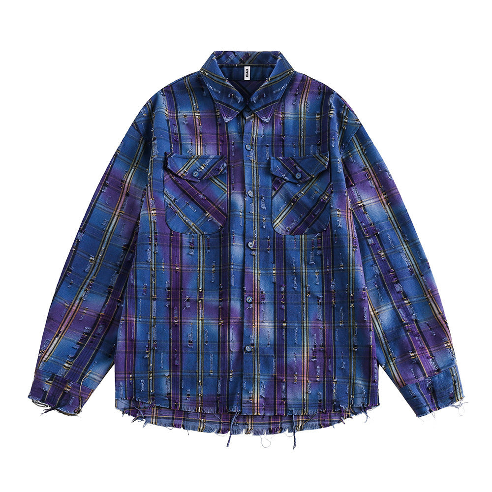 Tie-dye Gradient Plaid Shirt - High Street Fashion Design Sense