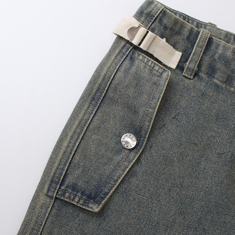 High Street Vintage Crumpled Tooling Wide-leg Jeans