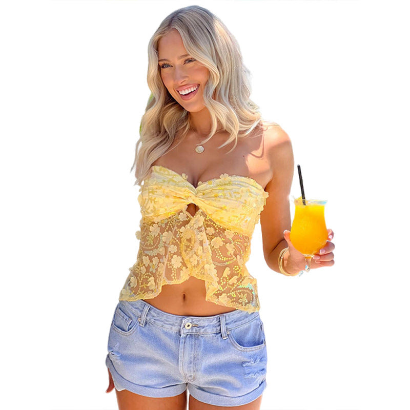 Slim Fit Slim Fit Tube Top Backless Sequined Vest