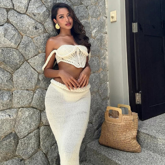 Jupe de plage tricotée ajourée au nombril, idéale pour les loisirs, les vacances à la mer