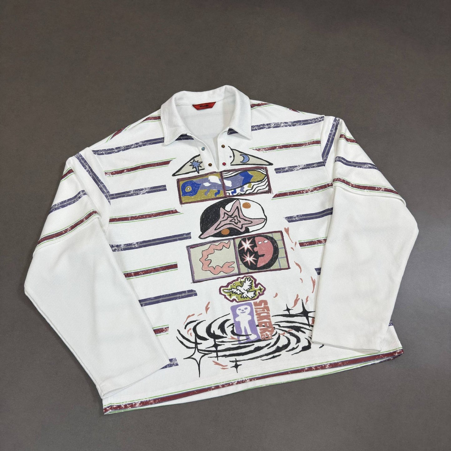 Fake Two-Piece Printed Striped Shirt Hoodie Trendy Versatile Top For Couples Men And Women