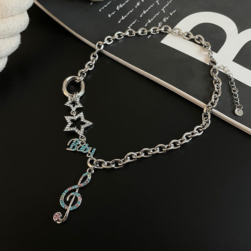 Sweet Cool Personality Note Star Necklace Female Light Luxury Niche Instagram Hip Hop