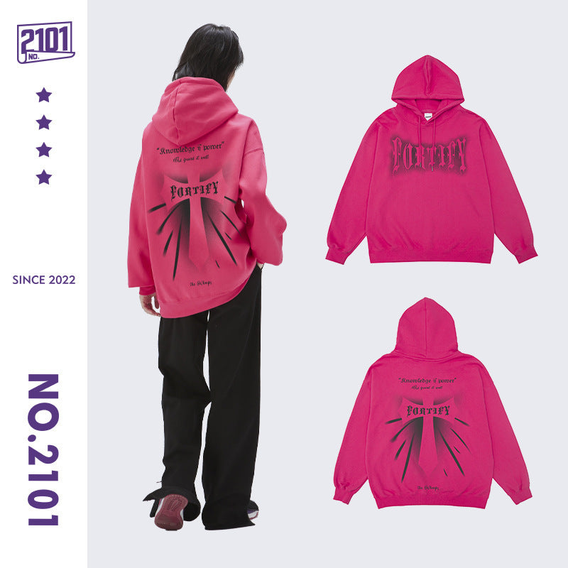 Sweat à capuche à manches longues et imprimé croix d'automne en tissu éponge