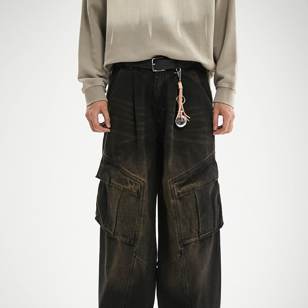 Jeans cargo délavés rétro pour hommes et femmes