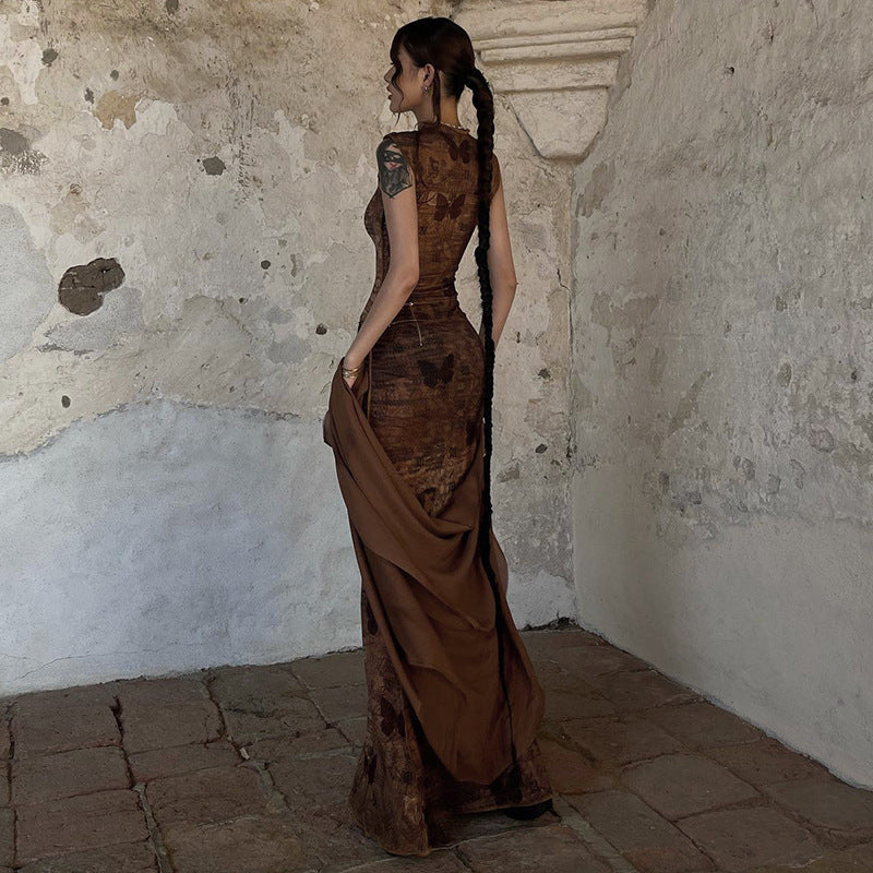 Round Neck Pullover Sleeveless Printed Hollow Dress Women