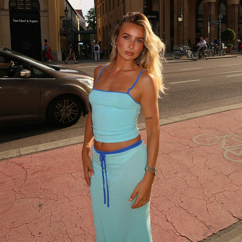 Sleeveless Tube Top Short Top High Waist Long Skirt Suit
