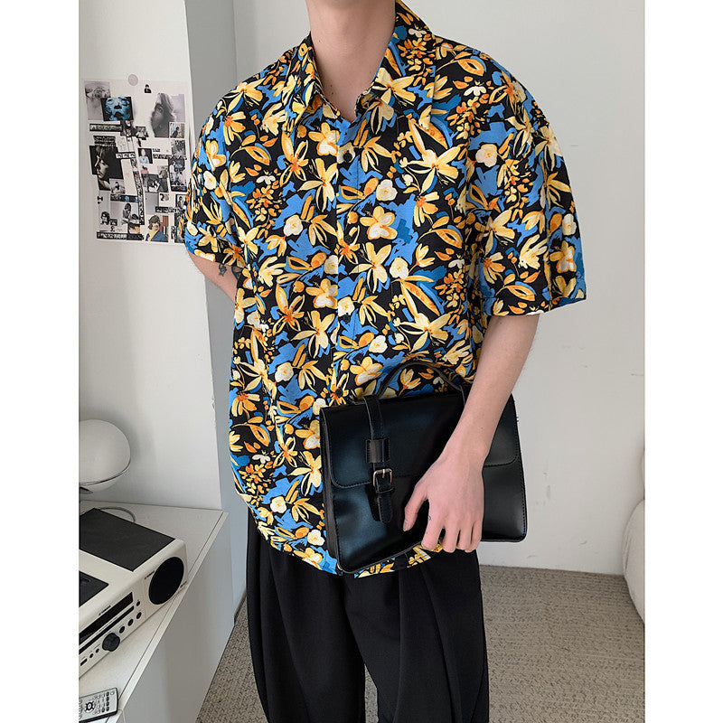 Vintage Full-page Print Men's Short-sleeved Shirt