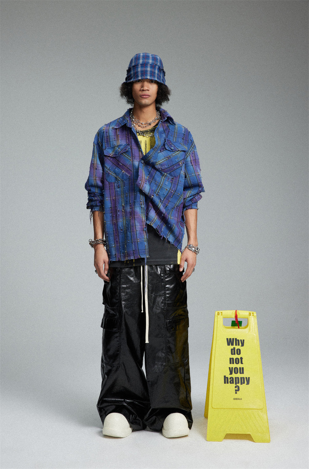 Tie-dye Gradient Plaid Shirt - High Street Fashion Design Sense