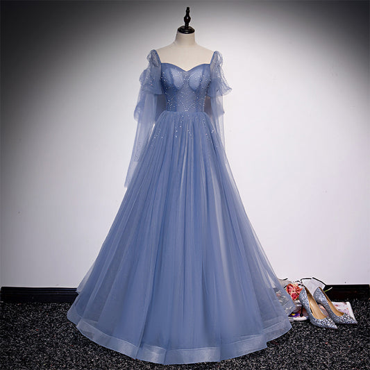 Robe de soirée longue bleue pour femme