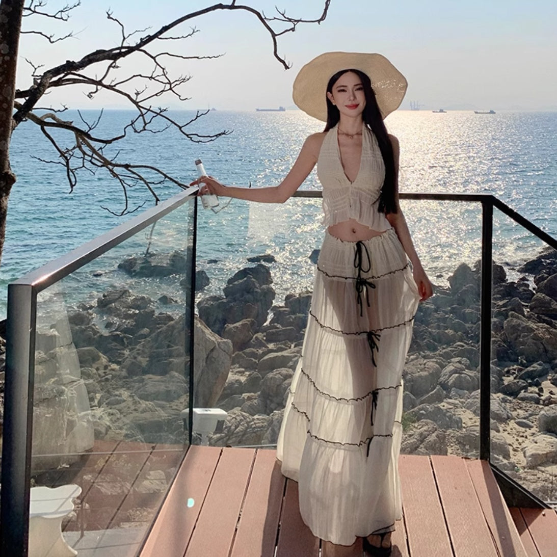 Ensemble jupe grande taille haute moulante dos nu lacée