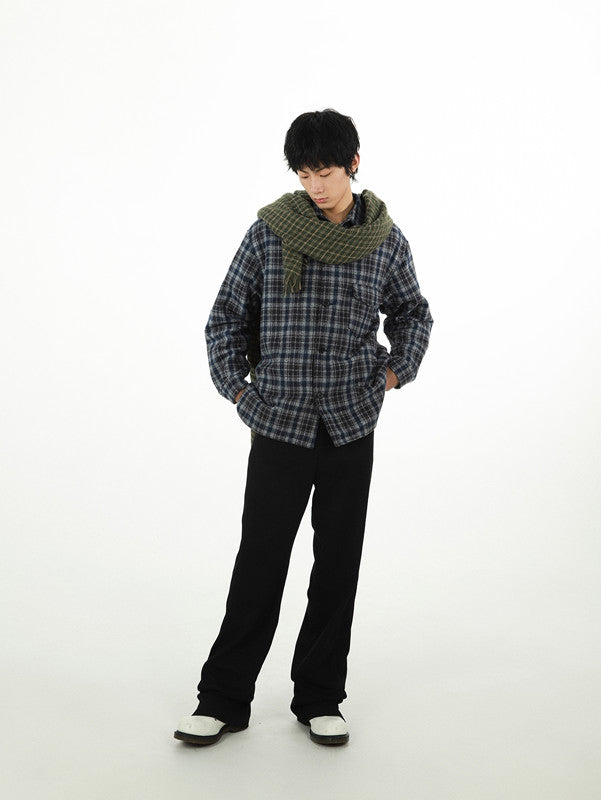 Fine Check Wool Padded Shirt Jacket Straight Fit