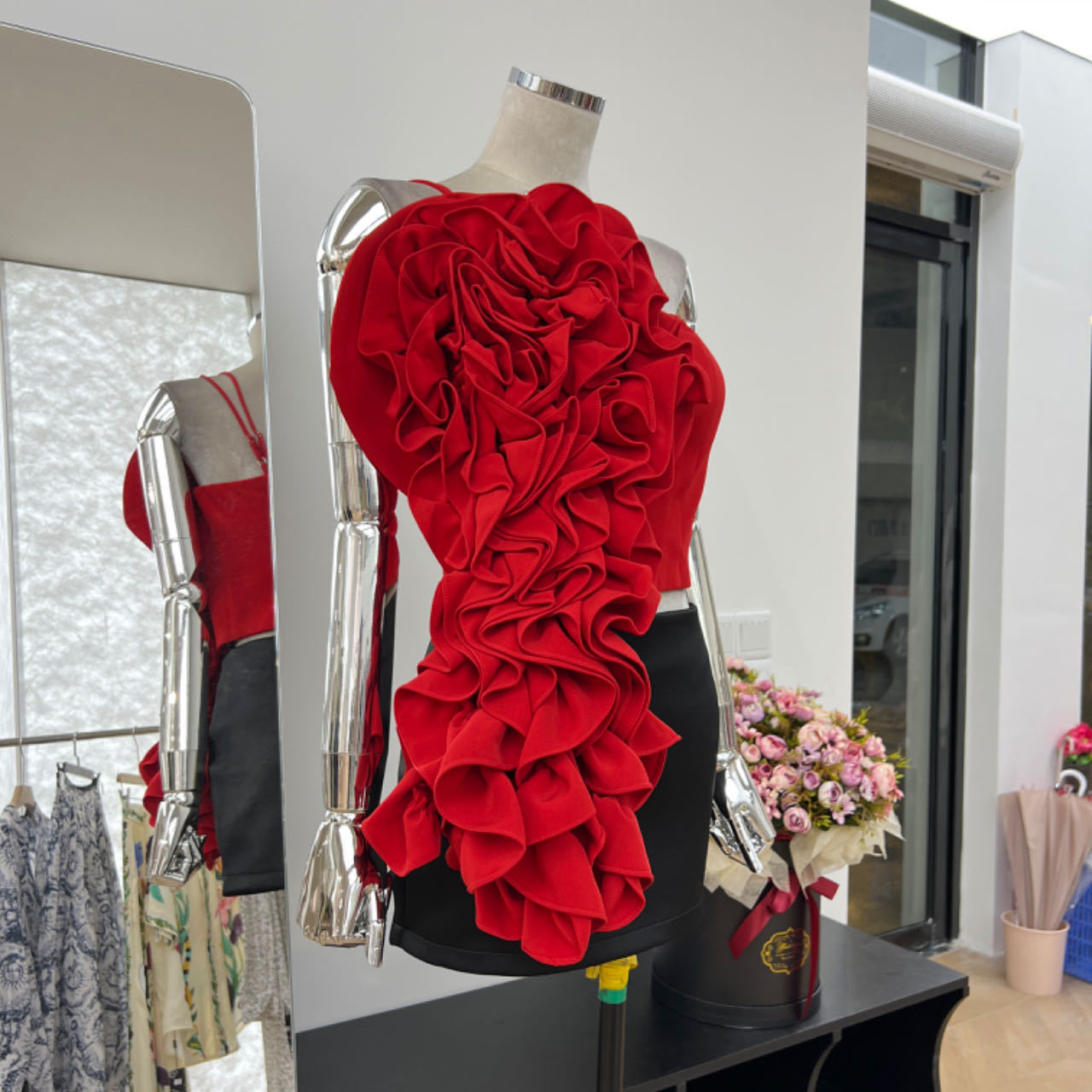 Street Shot Goddess Flower Ribbon One-shoulder Vest