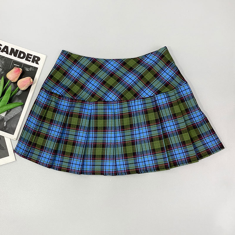 Jupe courte plissée taille haute pour femme, fine et assortie, avec un mot.