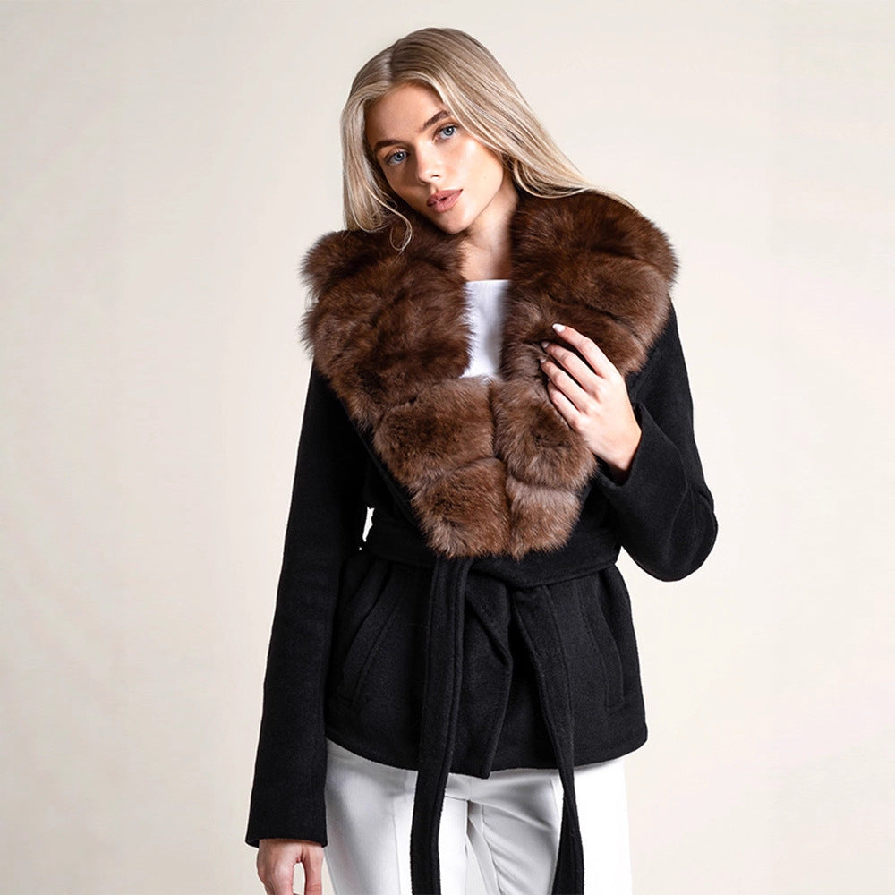 Simple And Versatile Fur Collar Coat