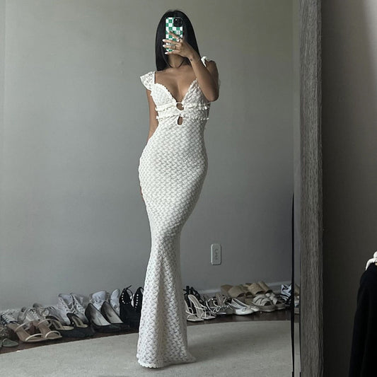 Style INS Pure Desire V-neck Backless Lace-up Cutout Slim Fit Dress