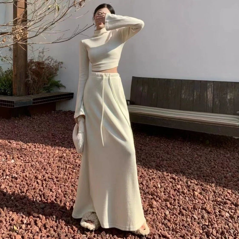 Spring And Autumn New Half Turtleneck Short Top High Waist Sheath Skirt Two-piece Set